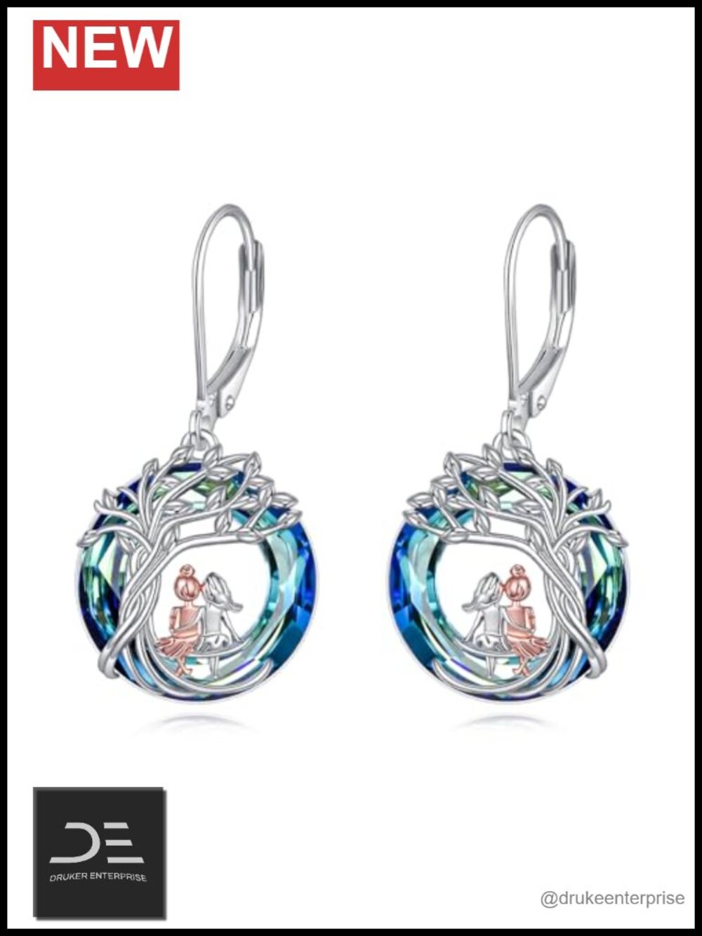 Sisters Earrings Tree of Life Dangle Drop Sterling Silver Crystal Jewelry Gift